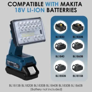 18W 2000LM Cordless LED Work Light Compatible with Makita 18V Batteries Portable Flashlight Floodlight with USB Charging Port