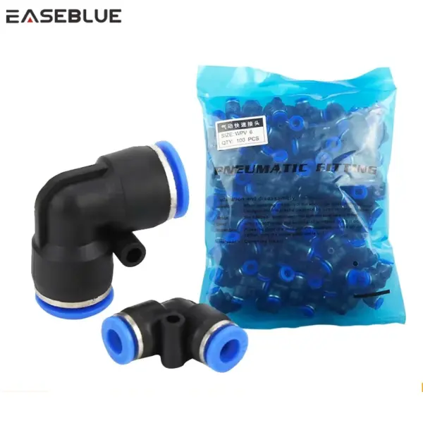 100pcs PNEUMATIC Blue Elbow 2 Ways  4/6/8/10/12mm Tube OD 90 Push to Connect Tube Quick Fittings Push Lock  PV Series