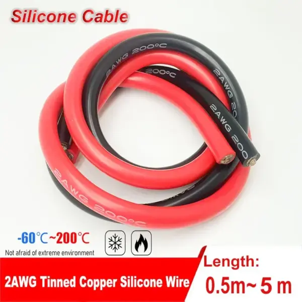 2 AWG Silicone Wire - 2 gauge tin-copper wire red or black Flexible high temperature wire For automotive, marine, solar equipme