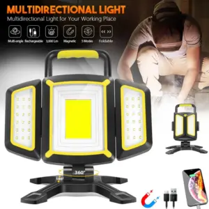 Foldable Rechargeable Work Light Portable Magnetic LED Floodlight Powerbank Lantern Cordless Job Site Light For Garage Camping