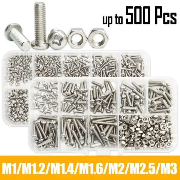 Hex Head Screw M1 M1.2 M1.4 M1.6 M2.5 M3 304 Stainless Steel Phillips Round Head Cross Hexagon Bolt Nut for Motherboard PCB Set