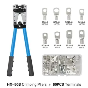 60pcs Assortment Car Auto Copper Ring Terminal Wire Crimp Connector Bare Cable Battery Terminals Soldered Connectors Kit HX-50B