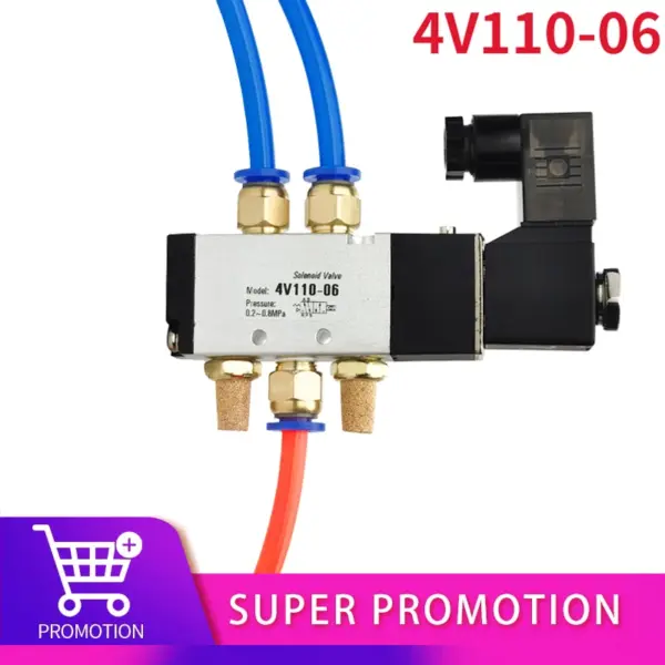 4V110-06 5 Way 2 Position 1/8" Pneumatic Solenoid Valve DC 24V DC 12V AC 110V AC220V with 4mm 6mm 8mm 4V110-06B 24V Hose Fitting
