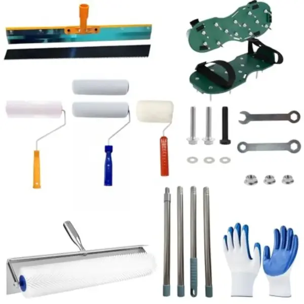Professional Self-Leveling Cement Tool Kit - 20" Spiked Roller with Extension Pole for Self Leveling, 2 Paint Rollers, Spike Ro