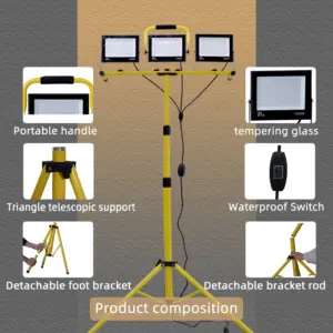 30000 Lumen LED Work Light with Stand - 3 Head Portable flood light for Job Site Workshop Garage Construction Site Lighting