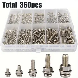 360-piece stainless steel Phillips head machine bolt and nut set, M3/M4/M5, suitable for DIY and home repair and maintenance.