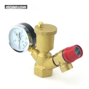 Brass Boiler Safety Group Pressure Relief Valve Air Vent with Pressure Gauge 3/5/6/8/10 Bar