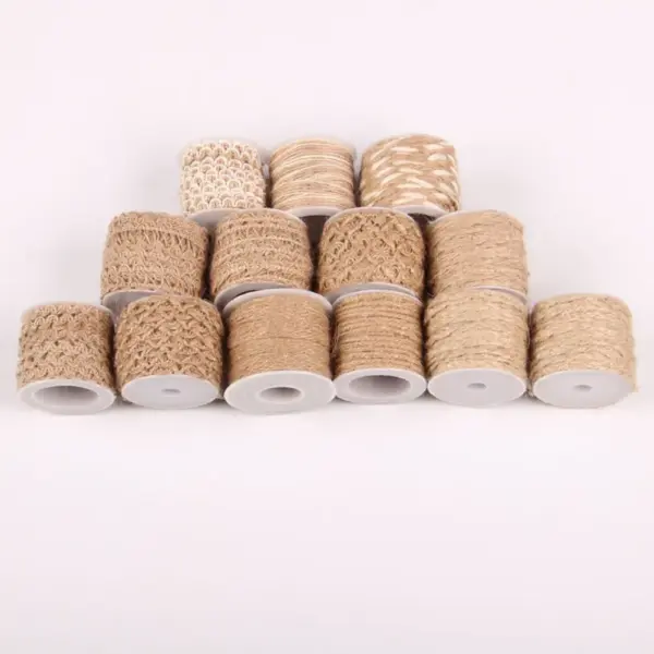 5M Natural Burlap Ribbon Roll Jute Twine Rope Hessian for Arts Crafts Wedding Party Decoration Gardening Applications