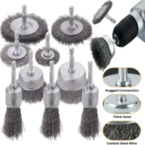 9pcs/3pcs Wire Brush Wheel Cup Brush Set Black Silk 6.35mm Hexagonal Rod Brush for Grinder Abrasive Tool Rust Removal Polishing