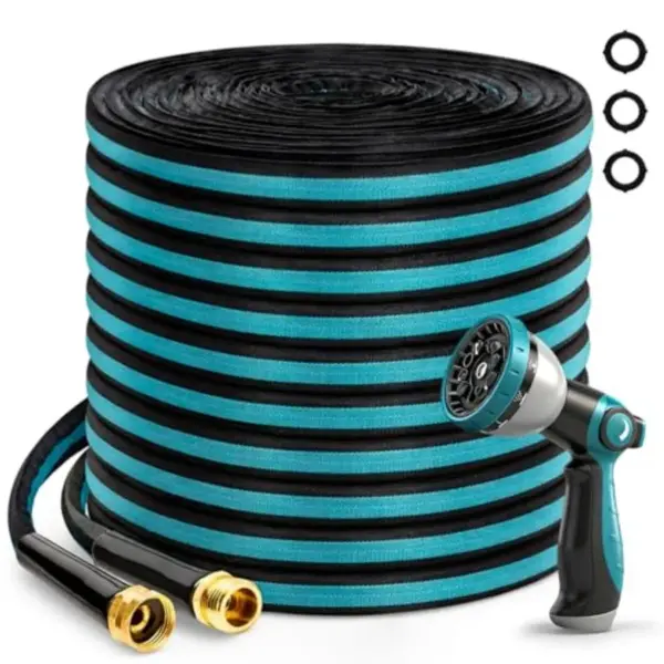 100Feet Garden Hose, Kink-Free Non-Expandable Flexible Water Hose with 10-Pattern Spray Nozzle, Lightweight Leakproof Flat Hose