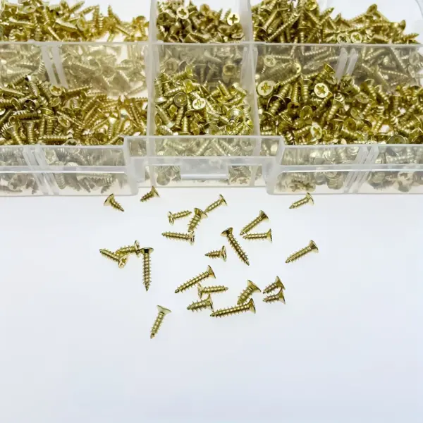 1200pcs Wood Screws M2 M2.5 Small Flat Head Phillips Screws Assortment Kit KA Brass Wood Self-Tapping Screws