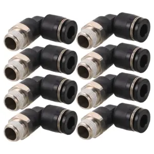 8pcs Pneumatic Quick Connectors Metal Elbow Airline Fittings Quick Release Air Hose Connectors Push To Connect Fittings