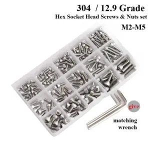 304 Stainless Steel / 12.9 Grade Hex Socket Head Screws Nuts Set, Allen Bolts Assortment Kit M2-M5 for DIY, Furniture & Industri