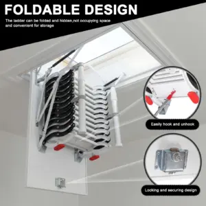 Indoor Concealed Steps with Handrails Carbon Steel Attic Staircases 660LBS Capacity Pull Down System for Garages/Roofs/Basements