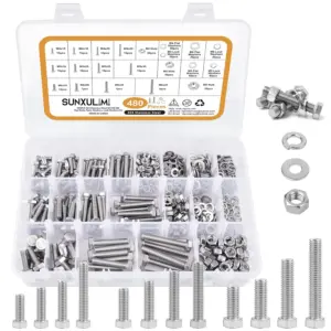 480PCS M4 M5 M6 Bolts Nuts Assortment Kit, Heavy Duty 304 Stainless Steel, 13 Metric Common Sizes Included