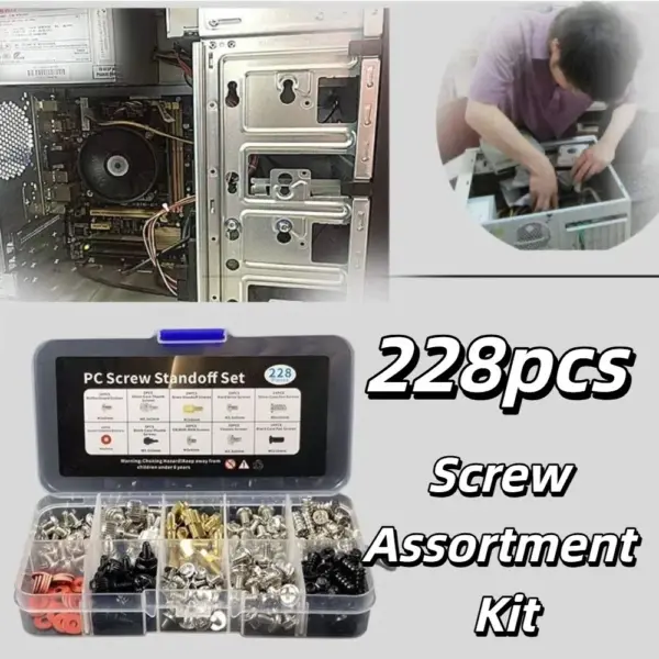 228pcs Computer Repair Screw Assortment Kit Nickel Plating High Hardness Bolt Assortment Kit Clear Threads Wear-resistant
