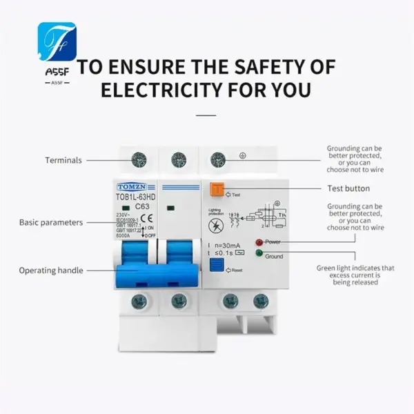 A55F-TOMZN Residual Current Circuit Breaker Main Switch With Surge Protector RCBO MCB With -Protection SPD