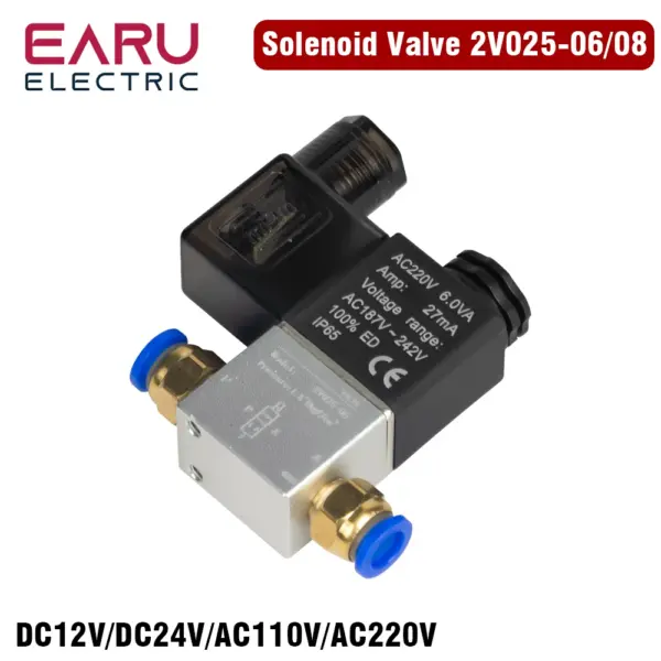 2V025-06 G1/8 2V025-08 G1/4 Normally Closed  Air Water Oil Solenoid Valve 12V 24V 110V 220V 2Port 2Ways Pneumatic Control Valve