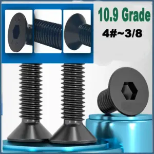 10.9 Grade Black Carbon Steel Countersunk Hex Socket Allen Bolts UNC UNF BSW Assorted Sizes