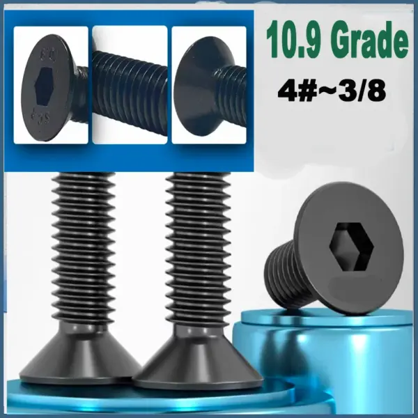 10.9 Grade Black Carbon Steel Countersunk Hex Socket Allen Bolts UNC UNF BSW Assorted Sizes