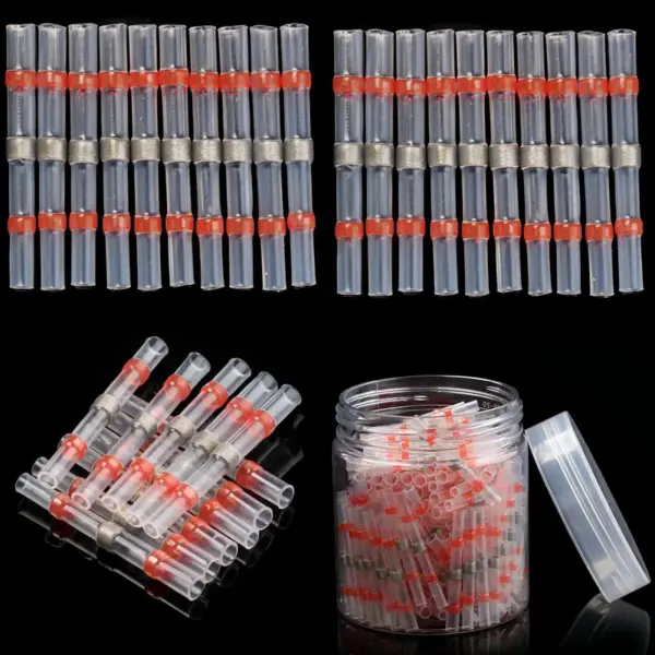 100PCS Waterproof & Insulated Heat Shrink Soldering Terminals Electrical Wire Butt Connectors Seal Solder Sleeve Red Kit