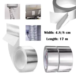 1pcs High Temp Resistant Aluminum Foil Tape 4.8/8cmx 17m HVAC Duct Tape Thermal Insulation Adhesive Sealing Film for Pipe Repair