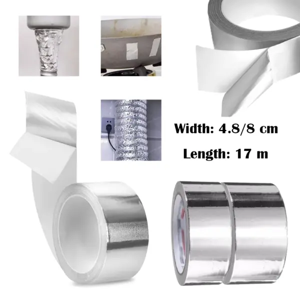 1pcs High Temp Resistant Aluminum Foil Tape 4.8/8cmx 17m HVAC Duct Tape Thermal Insulation Adhesive Sealing Film for Pipe Repair