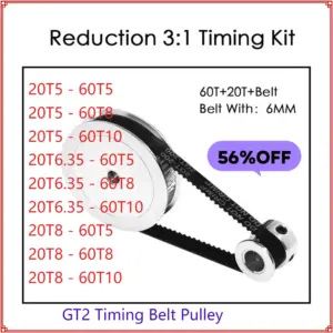 GT2 Timing Belt Pulley 60teeth 20T 5mm/8mm Reduction 3:1/1:3 Belt Width 6mm for 3D Printer Closed Loop Synchronous Timing Belt