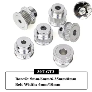 2Pcs GT2 30 Teeth Aluminum 2GT Timing Pulley Bore 5mm/6mm/6.35mm/8mm Belt Width 6mm/10mm for 3D Printer Parts