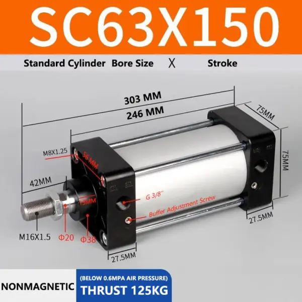 ABILKEEN SC63X150 Standard Pneumatic Cylinder 63mm Bore Size X 150 MM Stroke Double Acting Air Standard Cylinder