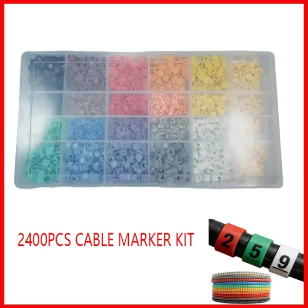 2400PCS Cable Marker Wire Labels 0-9 Colorful Network Line Cable Sleeves for 0.75/2.5mm2 Cables Wiring Identification Accessorie