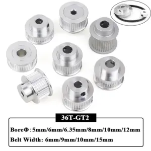 2Pcs GT2 36 Teeth Aluminum 2GT Timing Pulley Bore 5mm/6mm/6.35mm/8mm/10mm/12mm Belt Width 6mm/9mm/10mm/15mm for 3D Printer Parts