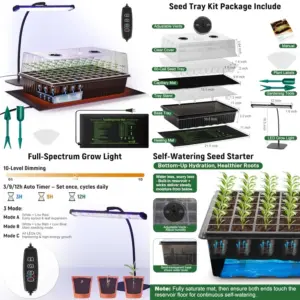 60-Cell Self-Watering Seed Starter Kit with Grow Light and Heat Mat, Seedling Tray with Humidity Dome, Indoor Plant Germination