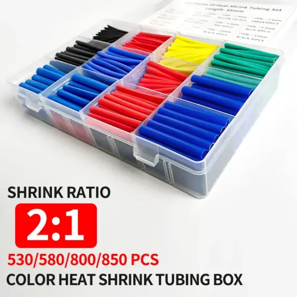 530/560/580/800PCS Heat Shrink Tubing 2:1 Electrical Wire Cable Wrap Assortment Electric Insulation Heat Shrink Tube Kit