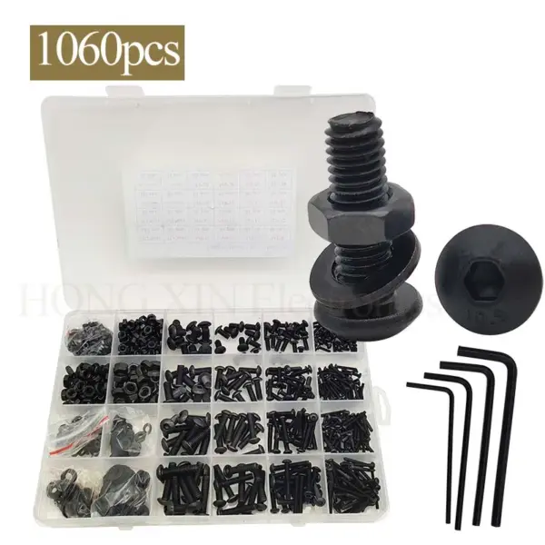 Hex Socket Screw Set Carbon Steel Flat Round Cap Head Screws Bolts and Nuts Assortment Kit 1060pcs M2 M3 M4 M5