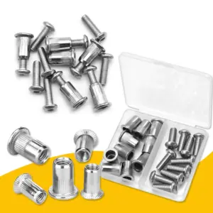 8-32 10-24 1/4 5/16 Rivet Nuts with Bolts 304 Stainless Steel Metric Threaded Insert Nutsert Flat Head Pop Rivnuts Screw Box Kit