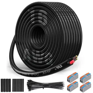 16 Gauge 2 Conductor Electrical Wire, Tinned Copper Stranded PVC Cord For Automotive, Marine, RV, 50ft Black