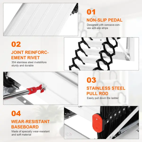 12 Steps Pull Down Attics Ladder Up To 600lbs Folding Telescoping Ladder with Anti-Slip Steps 11.2ft for Home Indoor Outdoor