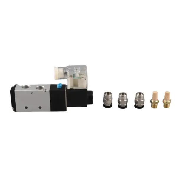 Pneumatic Solenoid Valve 2 Position 5 Way Solenoid Air Valve with 8mm Connector Silencer DC21.6-26.4V