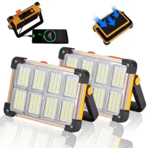 2 Pack 120W Solar Rechargeable Work Light 144 LED 10000LM Portable Flood Light with Stand IP66 Waterproof 4 Modes LED Job Site