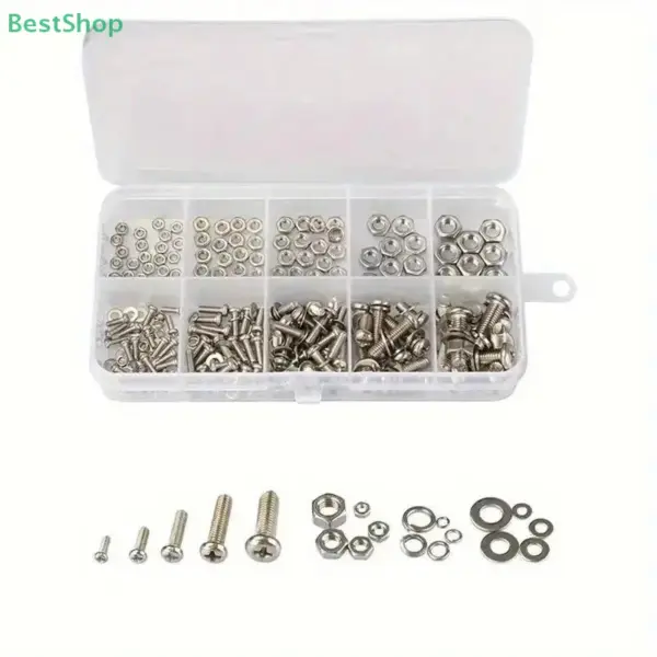 ♥♥♥Durable Stainless Steel Hex Nut And Bolt Set-320Pcs,M2 - M5 Sizes