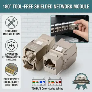 10PCS-CAT.6 Shielded Tool-less RJ45 Keystone Jack, No Punch Down Up-Down Crimp, 10Gbps Network Data Connector for Cat.6 Shielded