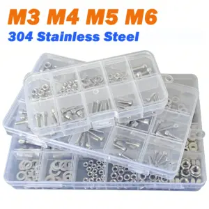 1box Hex Socket Head Cap Screws Bolts Nuts Washers Assortment Kit M3 M4 M5 M6 304 Stainless Steel Machine Screws