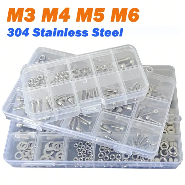1box Hex Socket Head Cap Screws Bolts Nuts Washers Assortment Kit M3 M4 M5 M6 304 Stainless Steel Machine Screws
