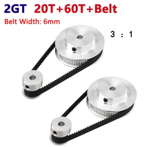 1 Set 2GT Timing Belt Pulley Kit 20 60 Teeth Bore 5/8/10mm Reduction 1:3 Belt Width 6mm for 3D Printer DIY Accessories