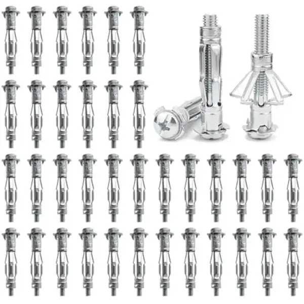 50pcs Plasterboard Expansion Screws Hollow Wall Anchor Screws M4x38mm Galvanized For Secure Drywall Fixing
