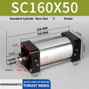 ABILKEEN SC160X50 Standard Pneumatic Cylinder 160mm Bore Size X 50 MM Stroke Double Acting Air Standard Cylinder