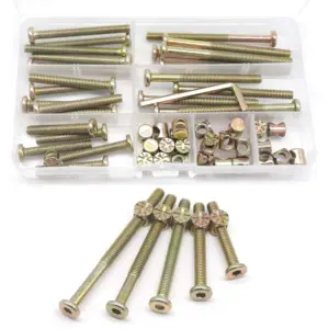 16set M6 Screws and Bolts Kit 1.0x40mm/50mm/60mm/70mm/80mm Furniture Connecting Screws Bolts Assortment for Bunk Beds and Cribs