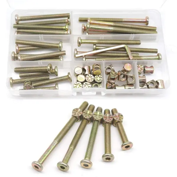 16set M6 Screws and Bolts Kit 1.0x40mm/50mm/60mm/70mm/80mm Furniture Connecting Screws Bolts Assortment for Bunk Beds and Cribs