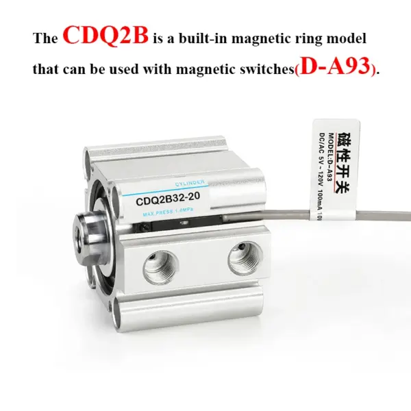 CQ2 Series CDQ2B Double Acting CDQ2B12 16 20 25 32 40 50 63 80mm Bore With Magnet Air Thin Compact Pneumatic Cylinder